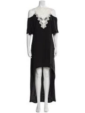 Anne Fontaine Black Cold-Shoulder High-Low Dress with Cream Lace Yoke